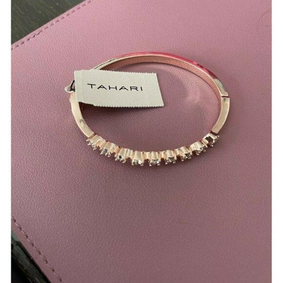 Tahari Rose-Gold Crystal Row Hinge Bangle Bracelet - Picture 3 of 4